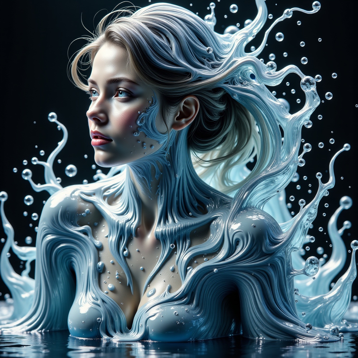 Meltcreaplay. Beautiful girl in profile. Portrait of a girl's figure in a full body,  sitting pos. Full clothed,  full wat...