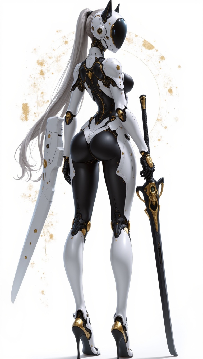 8K UHD,  rear view full body portrait of a tall,  curvaceous female cyber-knight on Tensor.Art