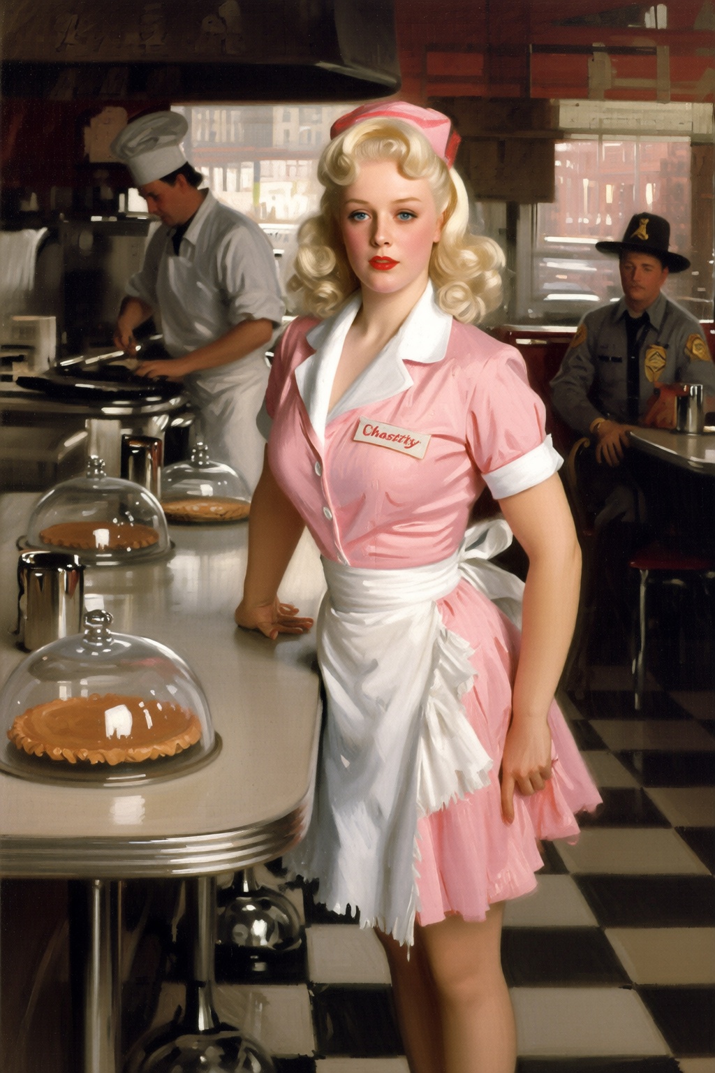 johnsingersargent6q painting. Silmas. A waitress named "Chastity" standing behind the formica counter of a sun-drenched,...