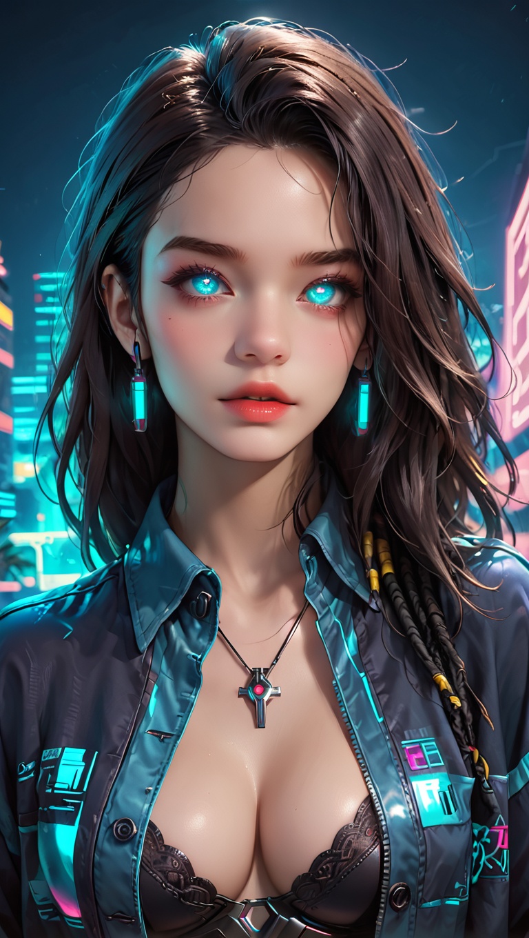 cyberpunk female android,  neon-blue yarn circuitry,  metallic-thread dreadlocks on Tensor.Art