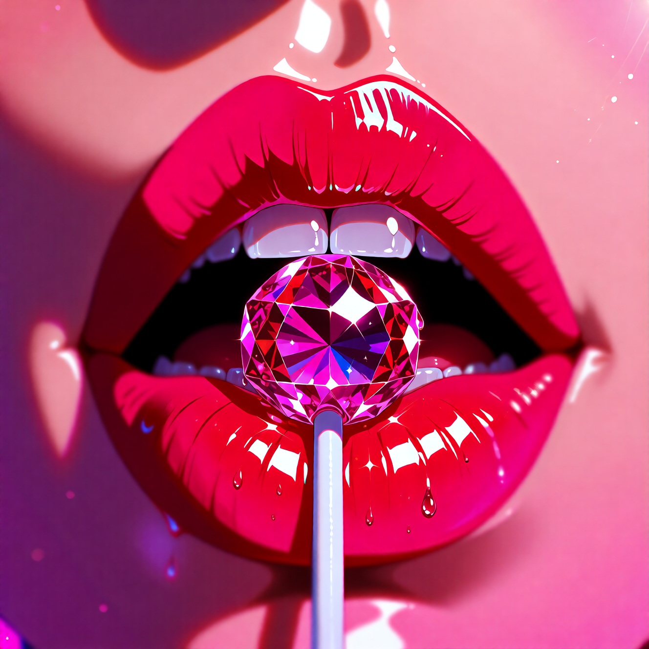 A close-up,  ultra-detailed portrait of soft,  plump lips painted in glossy on Tensor.Art