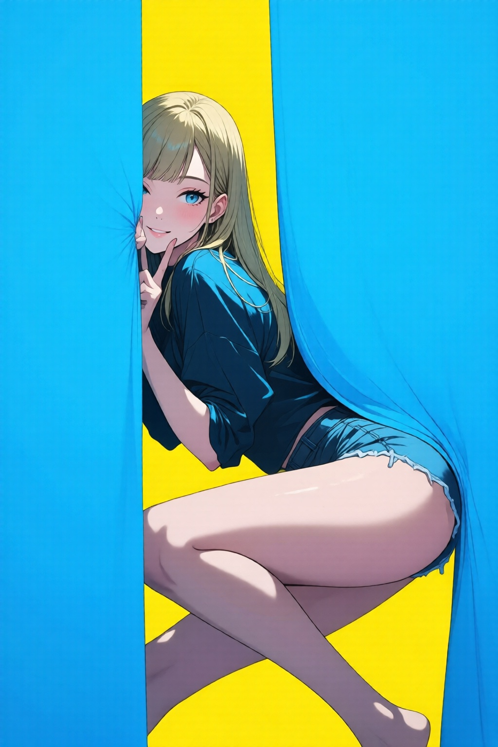 nijidigital3q anime illustration. A woman,  shown in side profile,  with long blonde hair and bangs on Tensor.Art