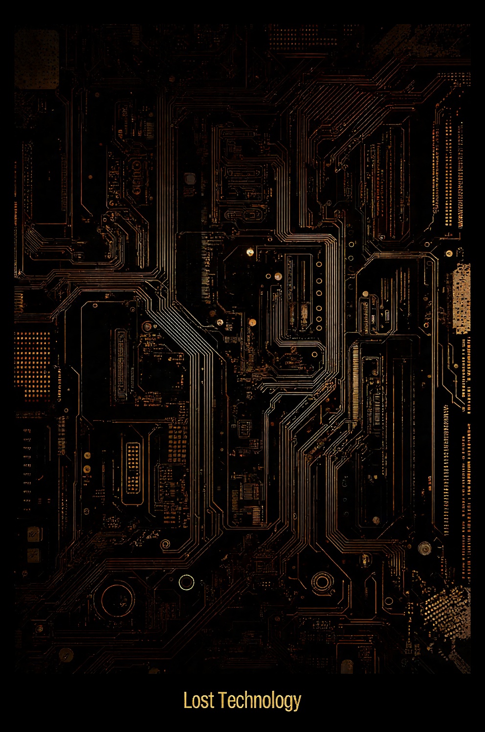 A vast space densely filled with intricate printed circuit board (PCB) wiring patterns. The background consists of tightly...