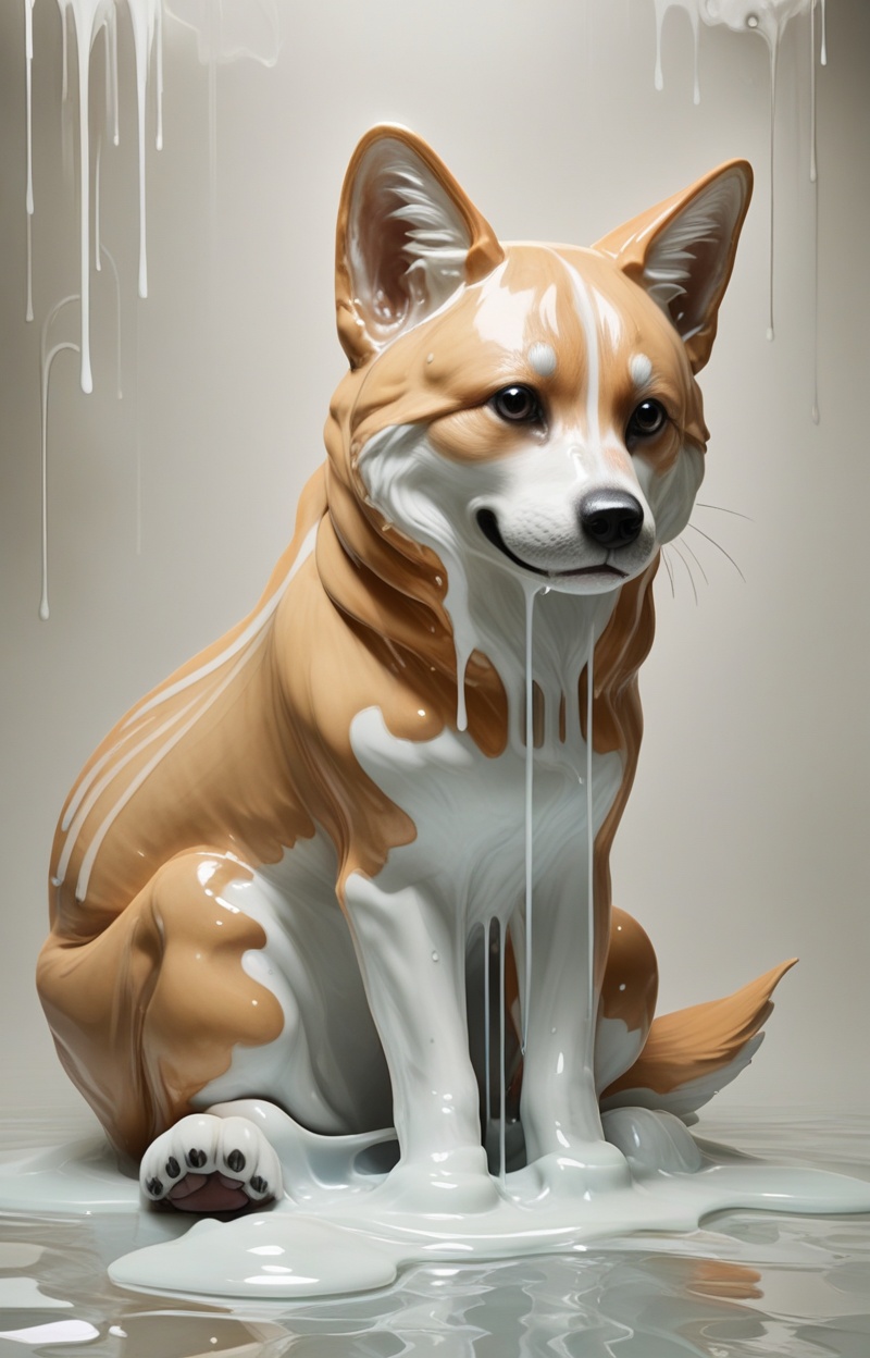 Meltcreaplay. Shiba Inu dog. Portrait of a Shiba Inu dog in a full body,  sitting pos. Portrait of a dog,  melting face an...