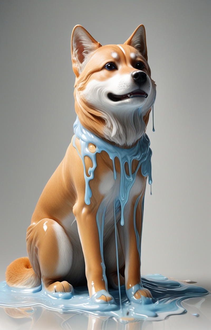 Meltcreaplay. Shiba Inu dod. Portrait of a Shiba Inu dog in a full body,  sitting pos. Portrait of a dog,  melting face an...