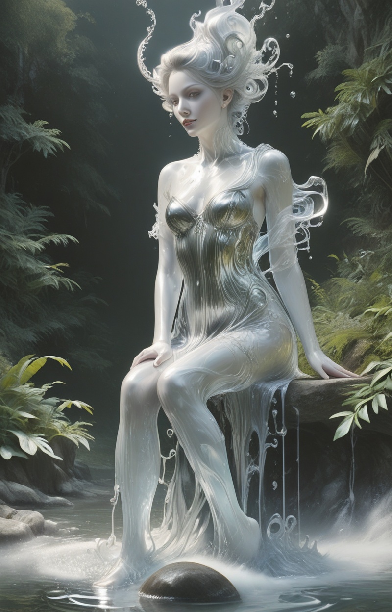 Meltcreaplay. Beautiful girl. Portrait of a girl's figure in a full body,  sitting pos. Full clothed,  full water dressed....