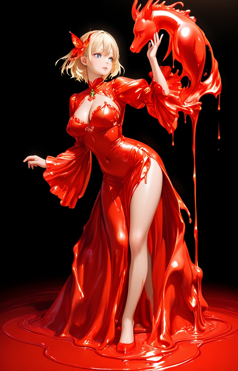 Meltcreaplay. Human body full clothed,  full dressed melting into a statue,  liquid morphing effect on Tensor.Art