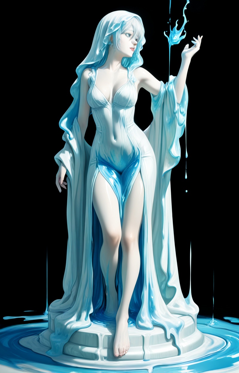 Meltcreaplay. Human body full clothed,  full dressed melting into a statue,  liquid morphing effect on Tensor.Art
