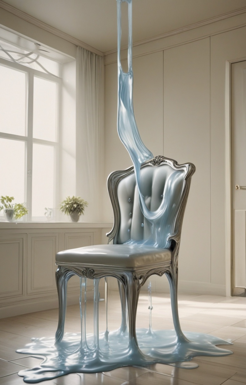 Meltcreaplay. Chair melting into the floor,  object dripping,  fluid transformation on Tensor.Art