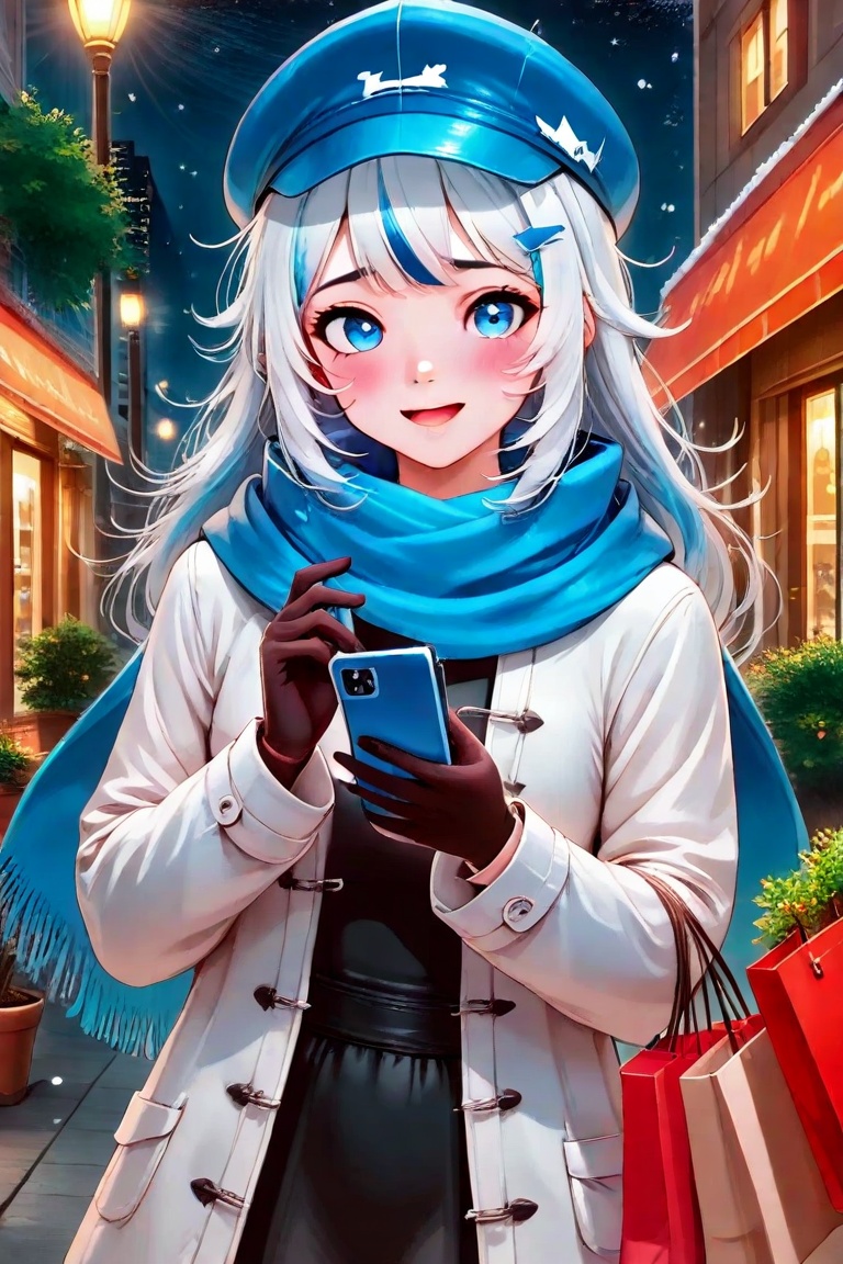 digital art,  anime style,  young girl with long blue and white hair on Tensor.Art