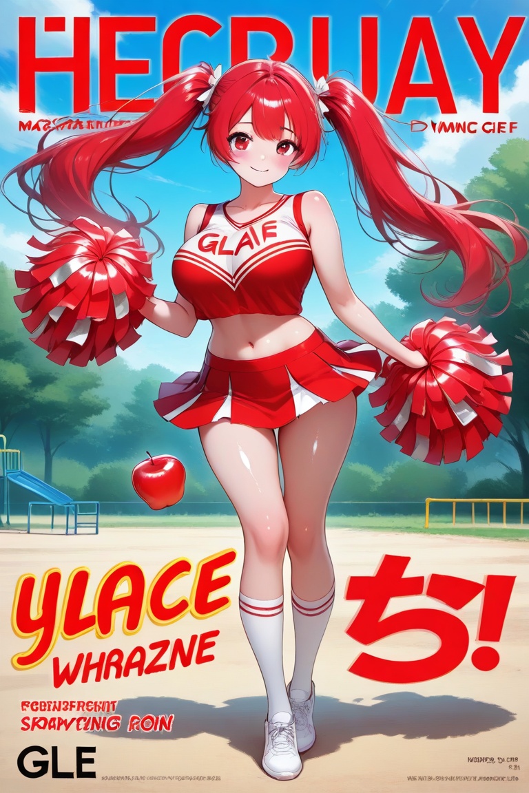 Magazine cover,  Red Apple Girl,  ( Cheerleading wearing glue on Tensor.Art