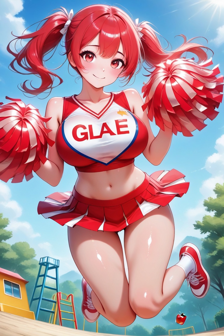 Magazine cover,  Red Apple Girl,  ( Cheerleading wearing glue on Tensor.Art
