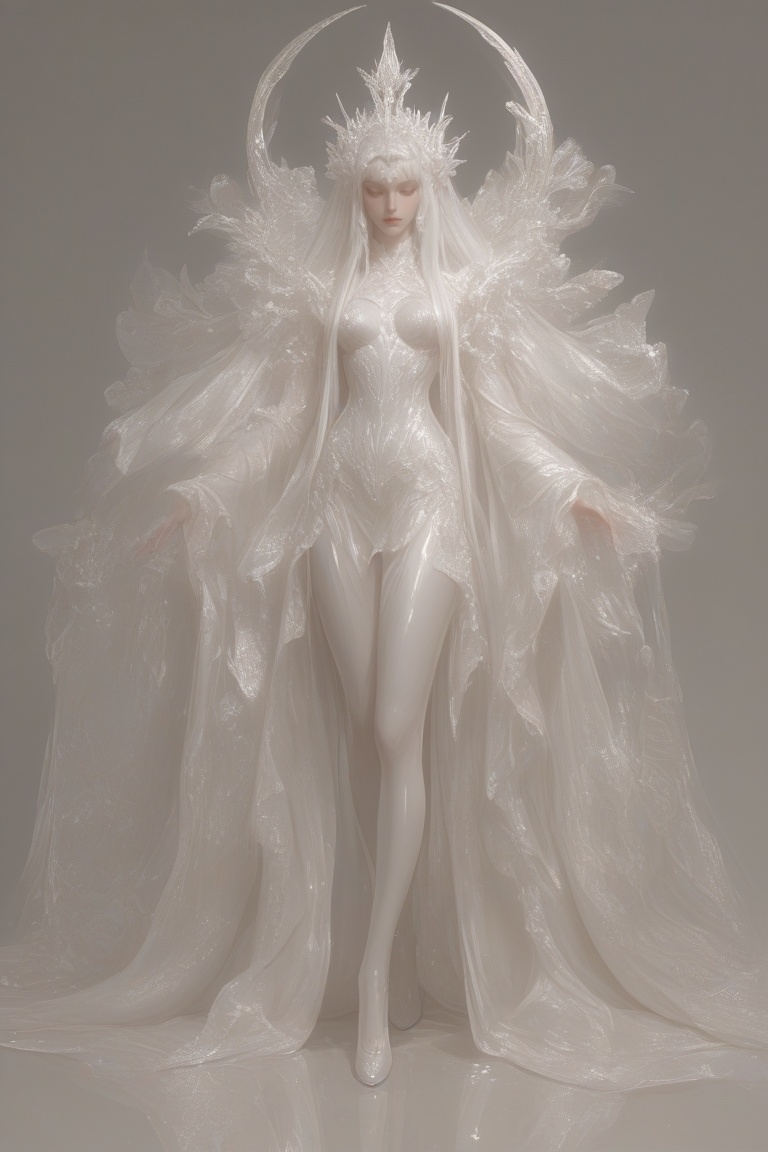 The image depicts a highly stylized and surreal figure with a metallic sheen,  suggesting a futuristic or otherworldly the...