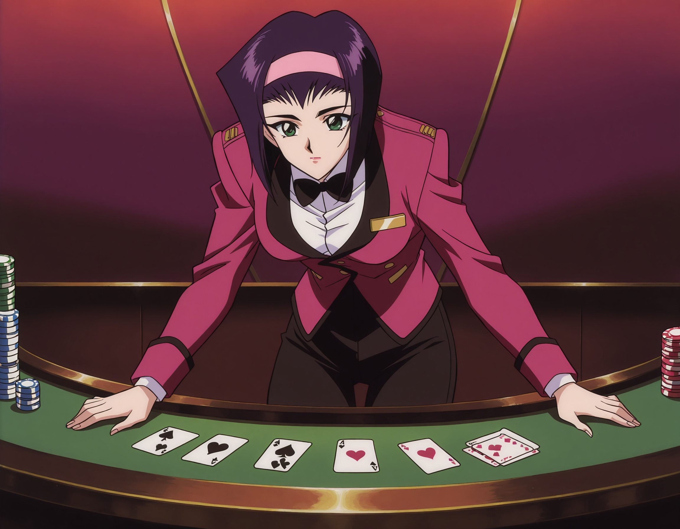 1990s (style),  retro artstyle,  Faye blackjack dealer outfit on Tensor.Art
