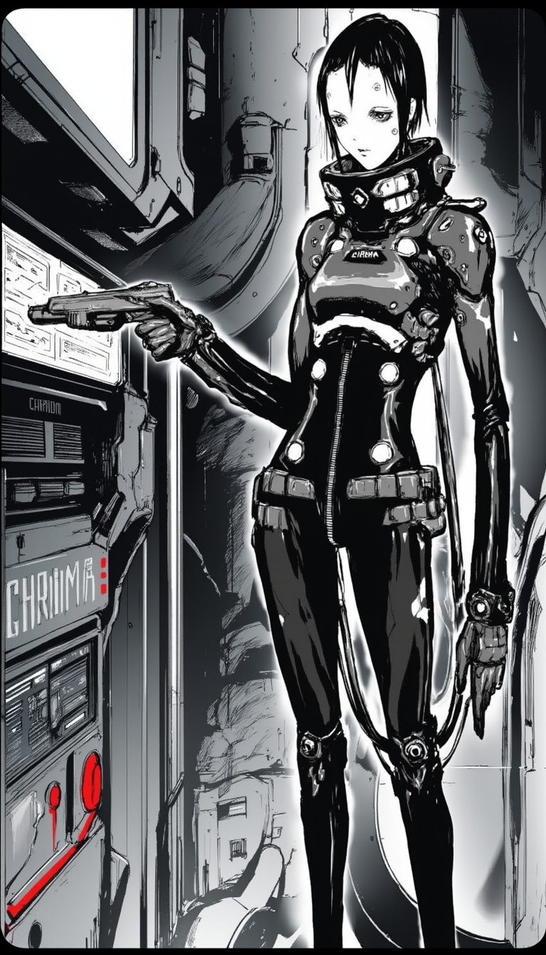 a monochrome manga by tsutomu nihei,  solo,  cyberpunk on Tensor.Art