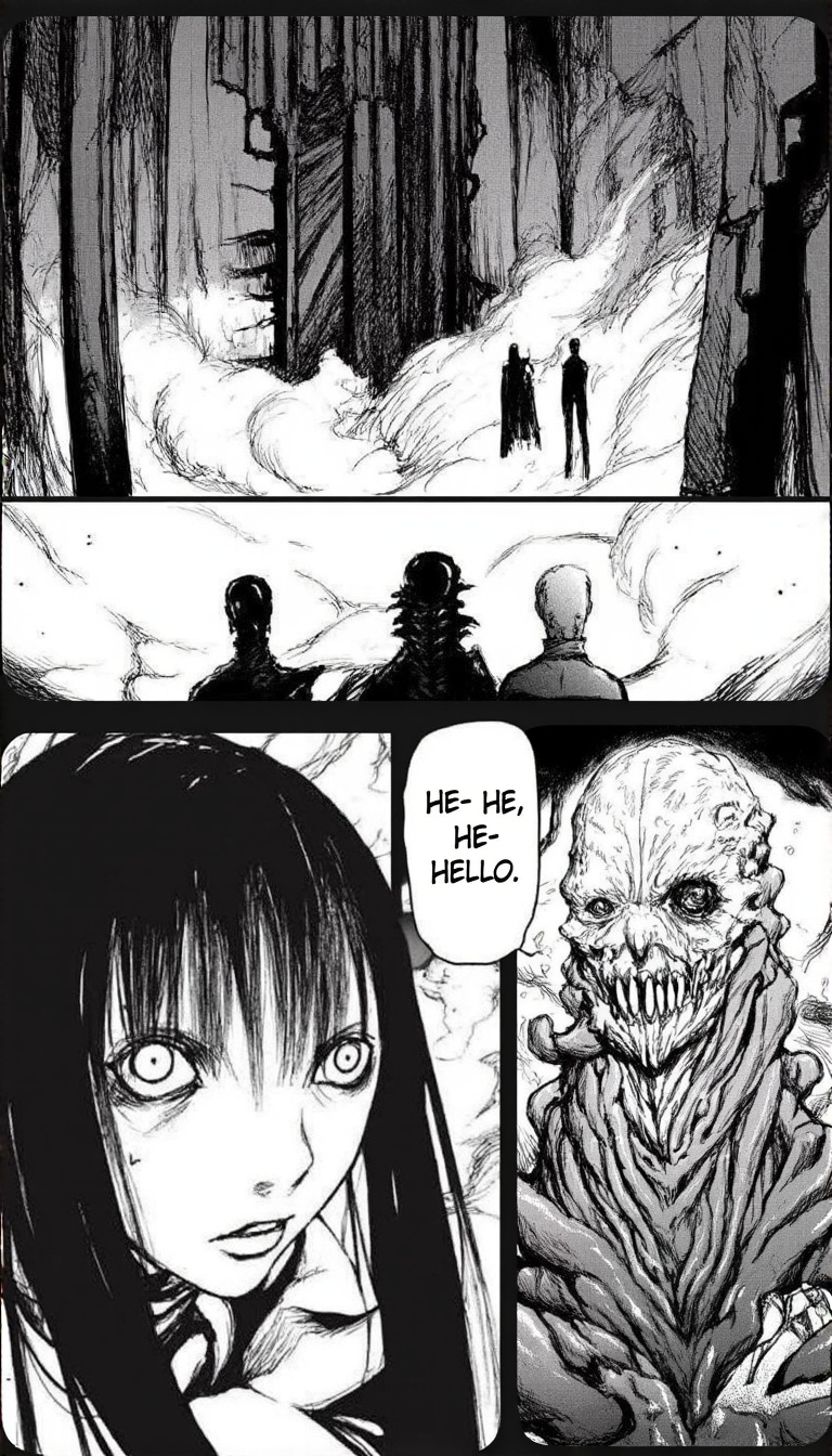 A tsutomu nihei monochrome manga aesthetic 1girl ,  long hair ,  1boy on Tensor.Art
