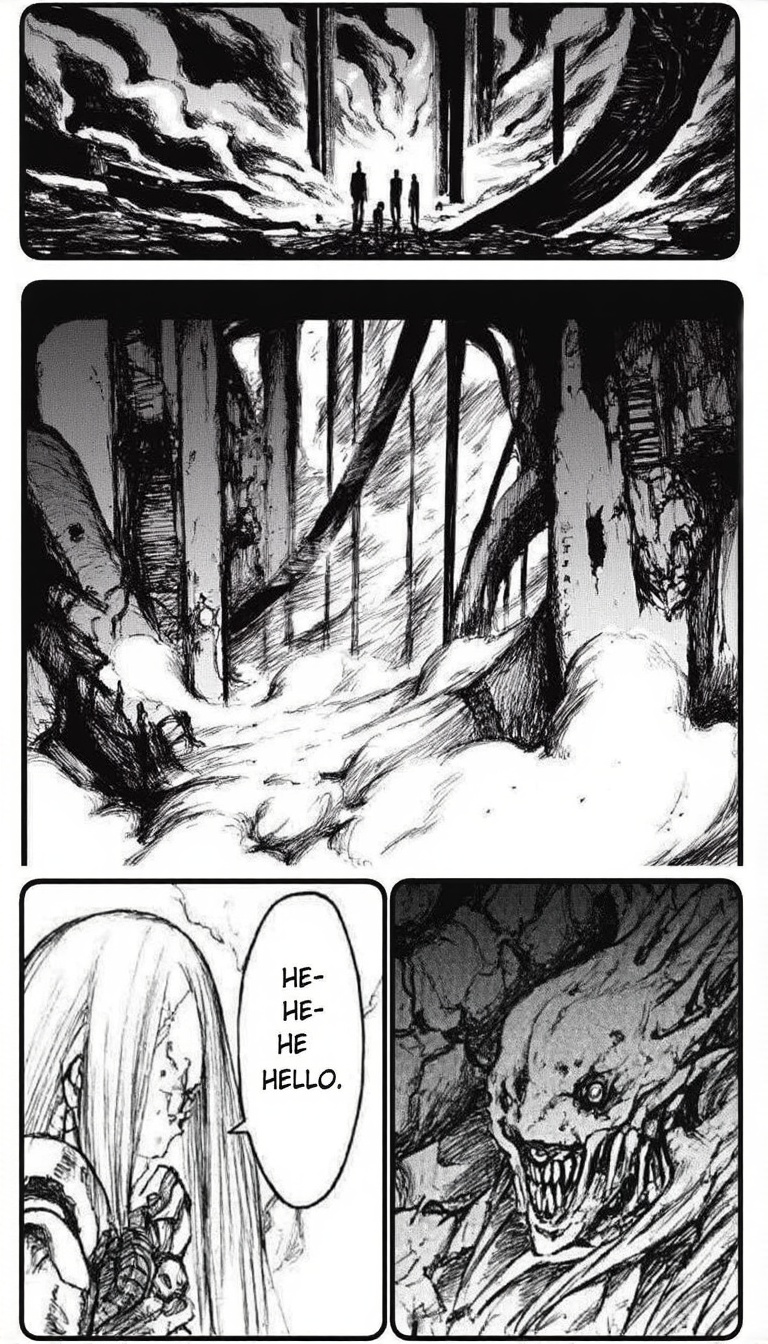 A tsutomu nihei monochrome manga aesthetic 1girl ,  long hair ,  1boy on Tensor.Art
