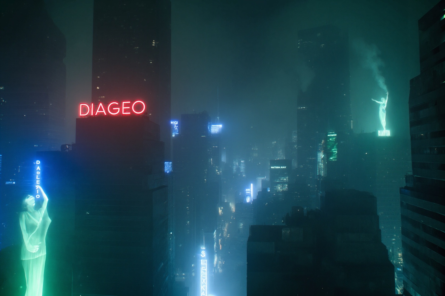 A high-quality high concept cinematic still. The scene is a full,  detailed cityscape from the Cyberpunk epoch,  depicting...