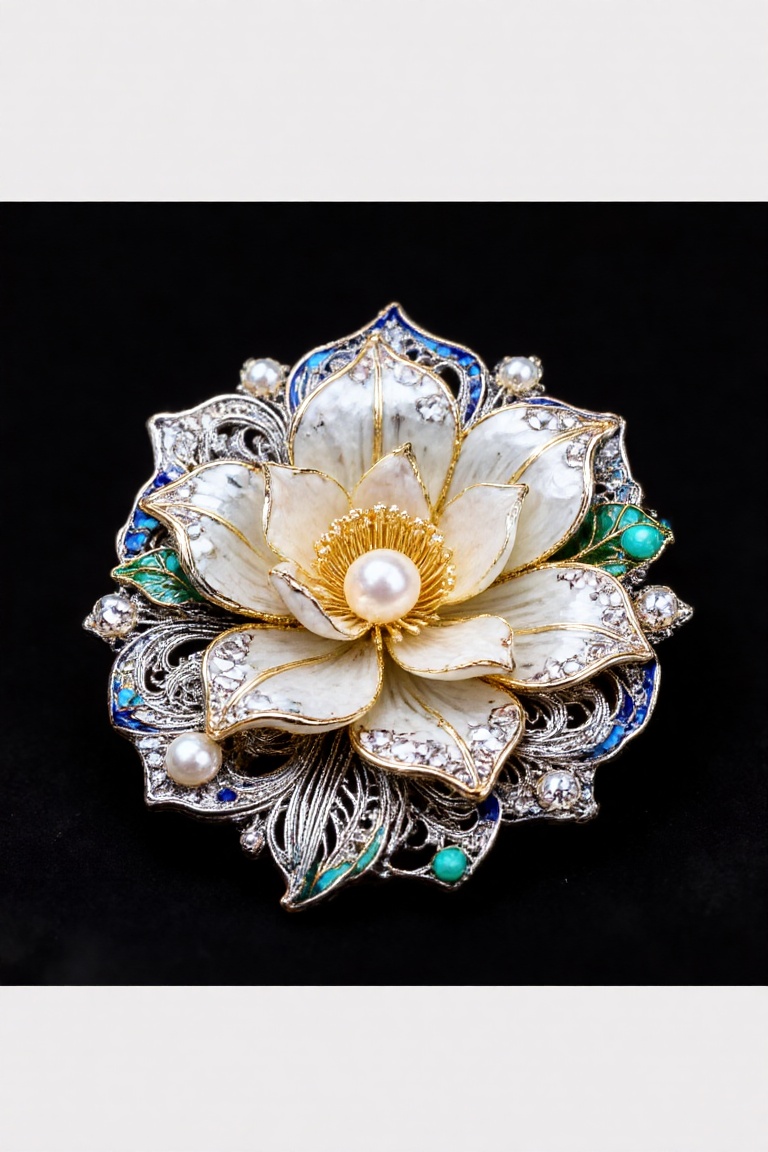 Design a brooch with jasmine as the theme,  using exquisite and delicate craftsmanship to present the elegance and softnes...