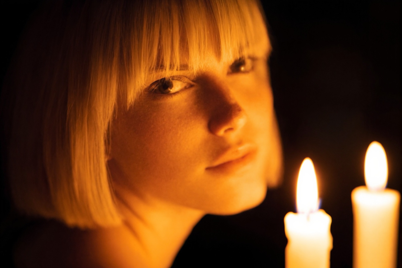 A sensual tight,  horizontal portrait of a woman's face,  illuminated by a warm on Tensor.Art
