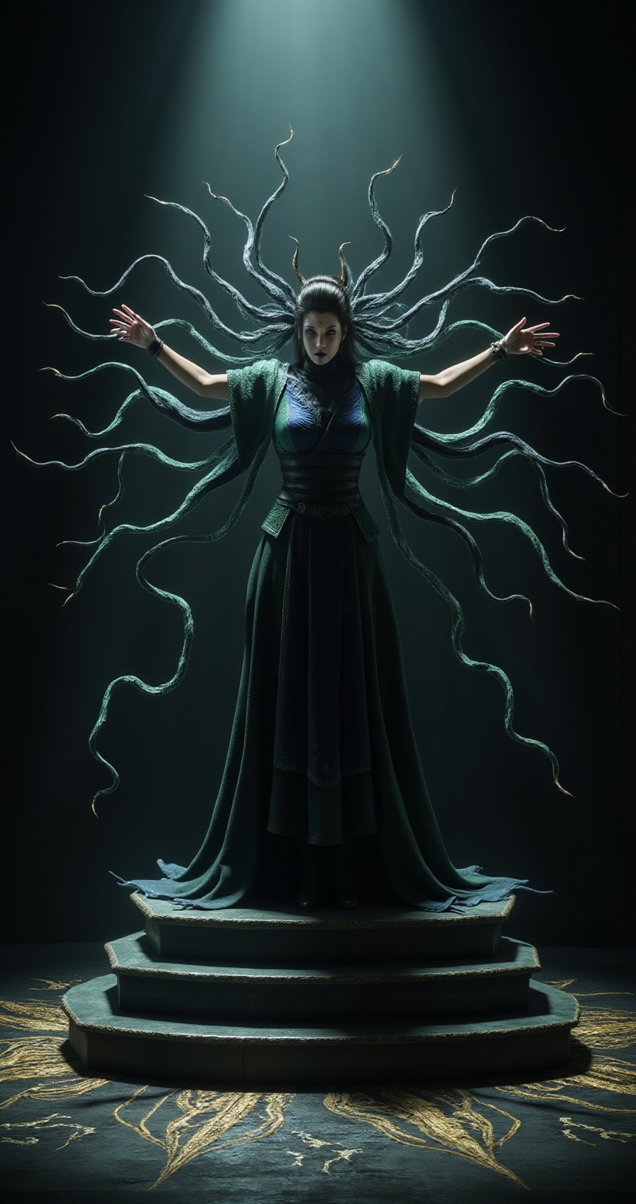 spiderqueen_bmw,  mid-action,  standing on top of her throne on Tensor.Art