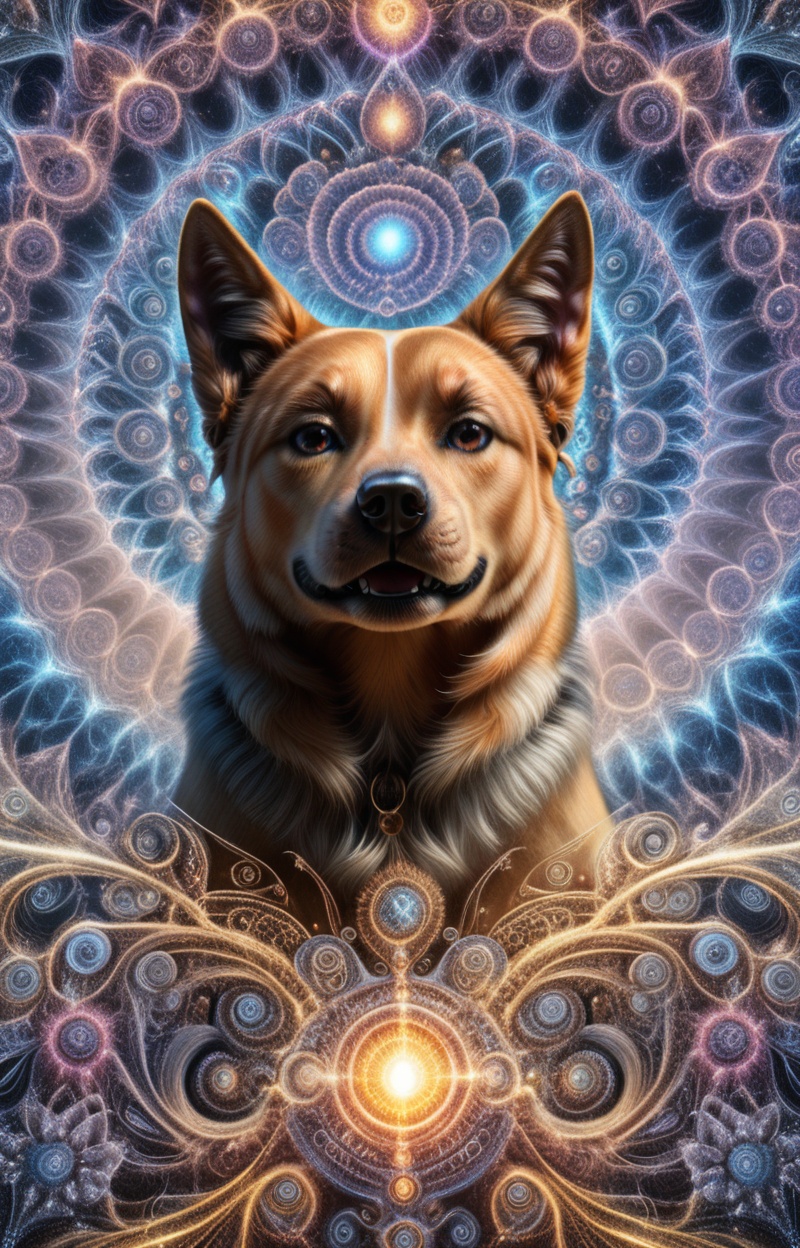 Fractalcreaplay. Portrait of a dog in profile. Dog made of fractal structures,  fractal object,  detailed fractal surface...
