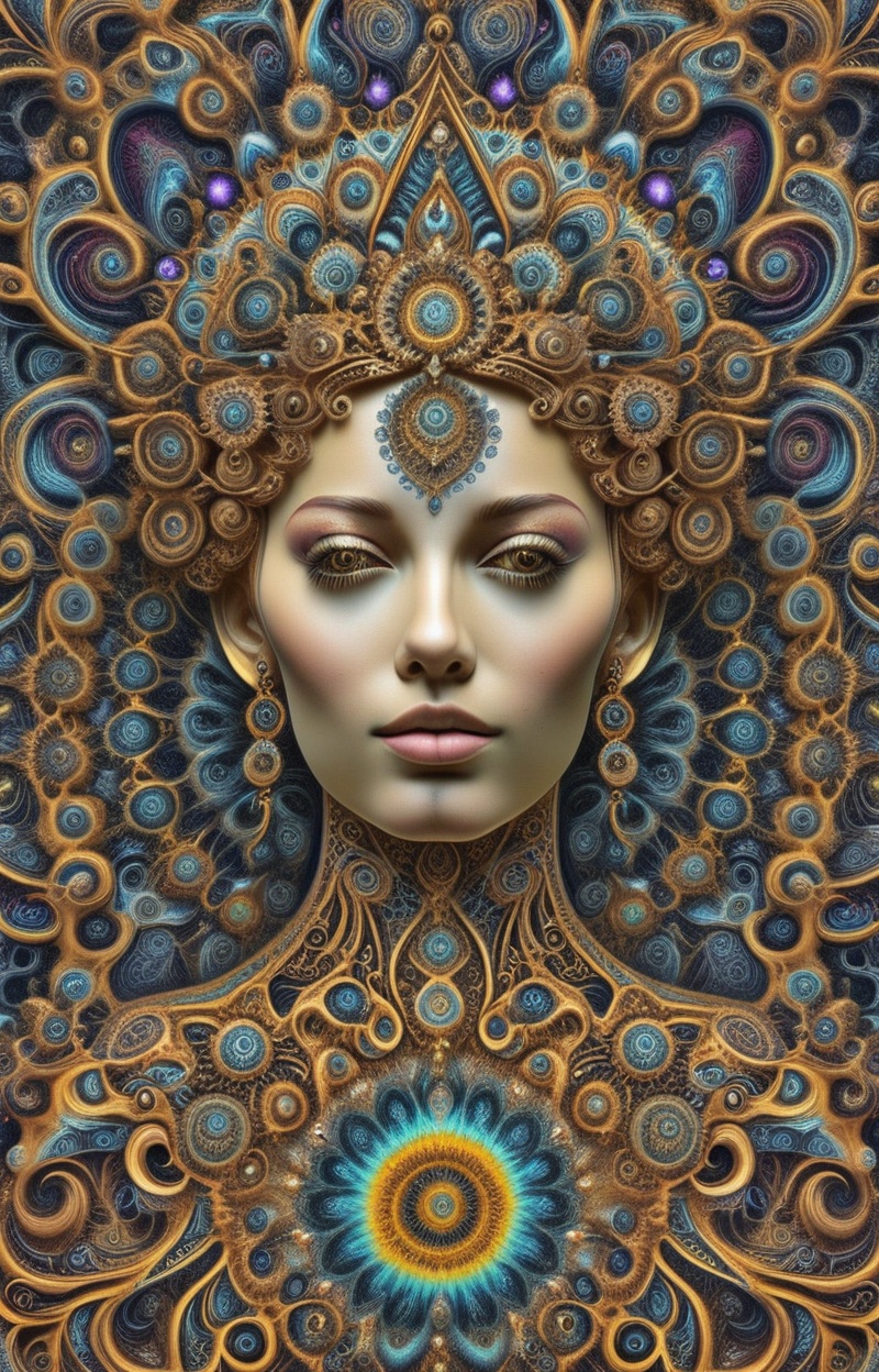 Fractalcreaplay. Portrait of a human face,  fractal face,  constructed from glowing fractal patterns on Tensor.Art