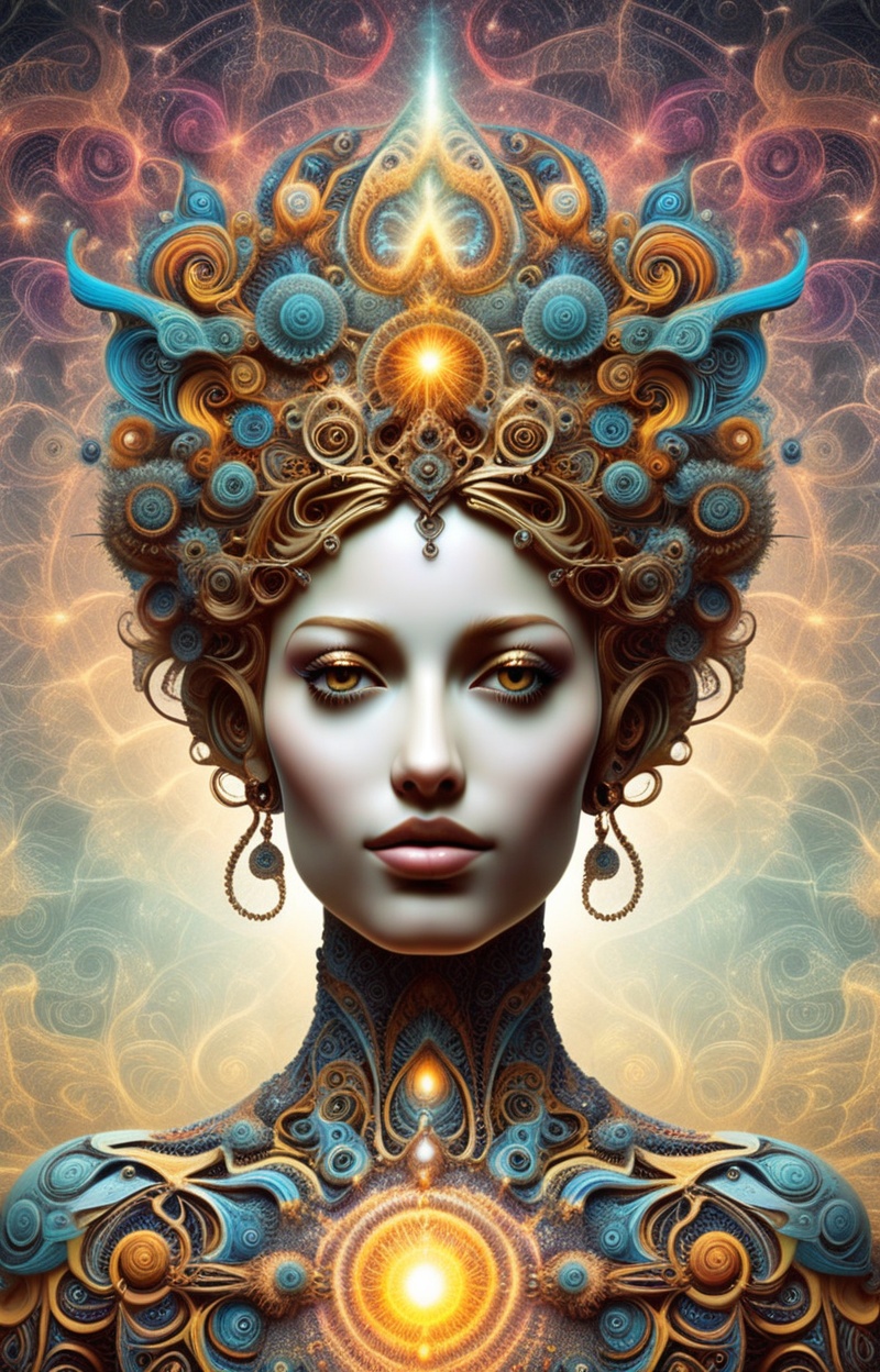 Fractalcreaplay. Portrait of a human face,  fractal face,  constructed from glowing fractal patterns on Tensor.Art