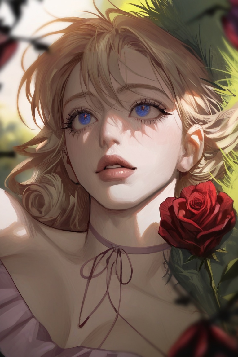 A female,  mature,  long blonde curly hair on Tensor.Art
