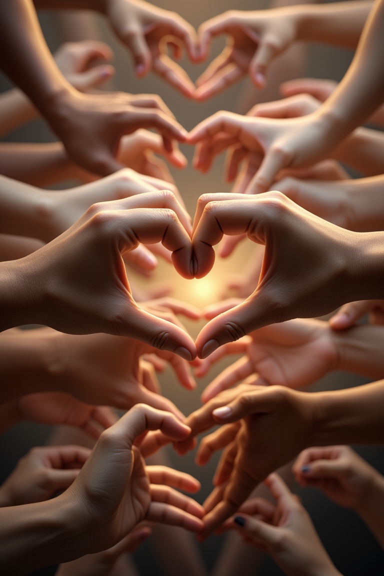 Wallpaper.keliafx,  love shapes formed by many hand gestures,  expansive space filled with diverse human hands creating he...