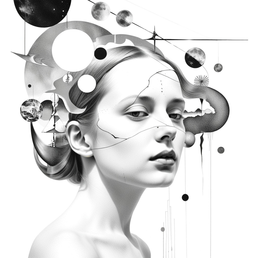 1girl,  Solarization.BW,  Figurative Mixed with Abstract on Tensor.Art
