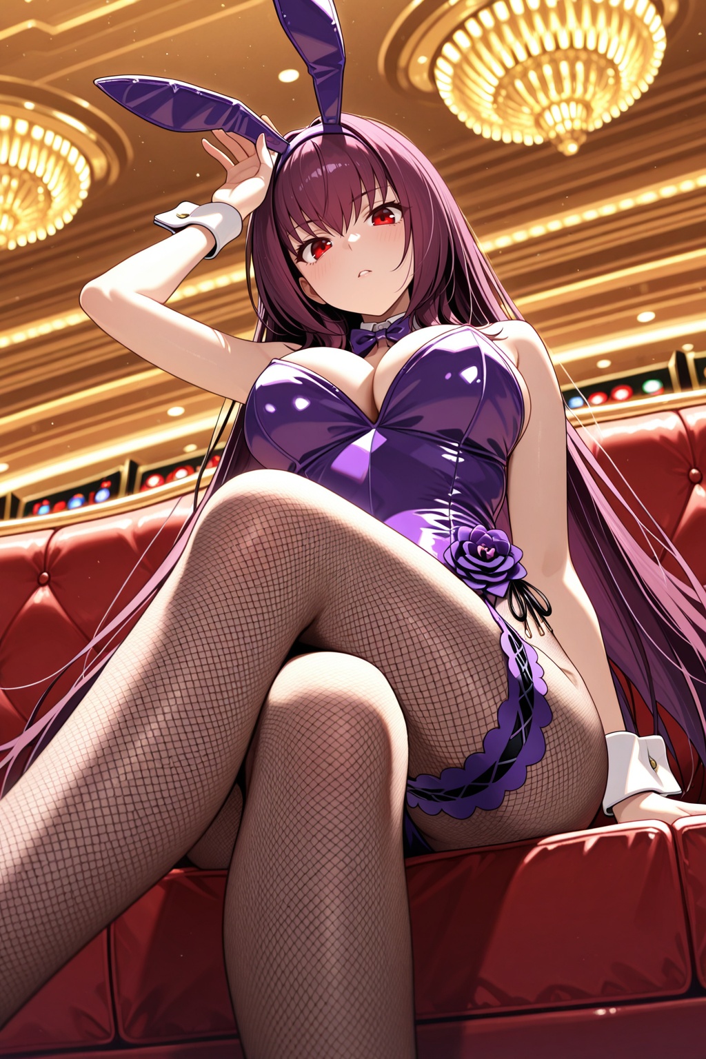 scathach (piercing bunny) (fate),  red eyes,  purple hair on Tensor.Art