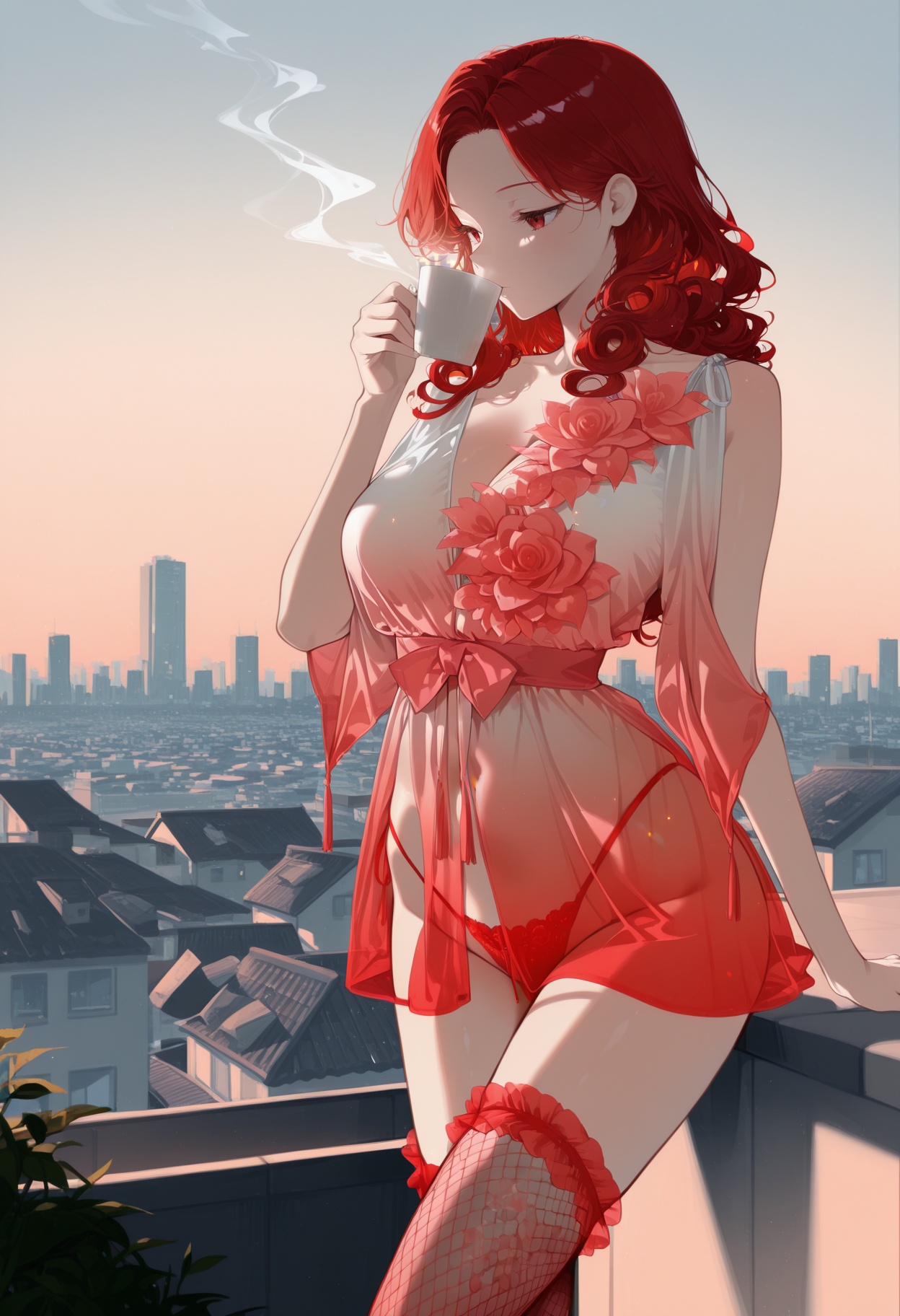 1girl,  curly hair,  red hair on Tensor.Art