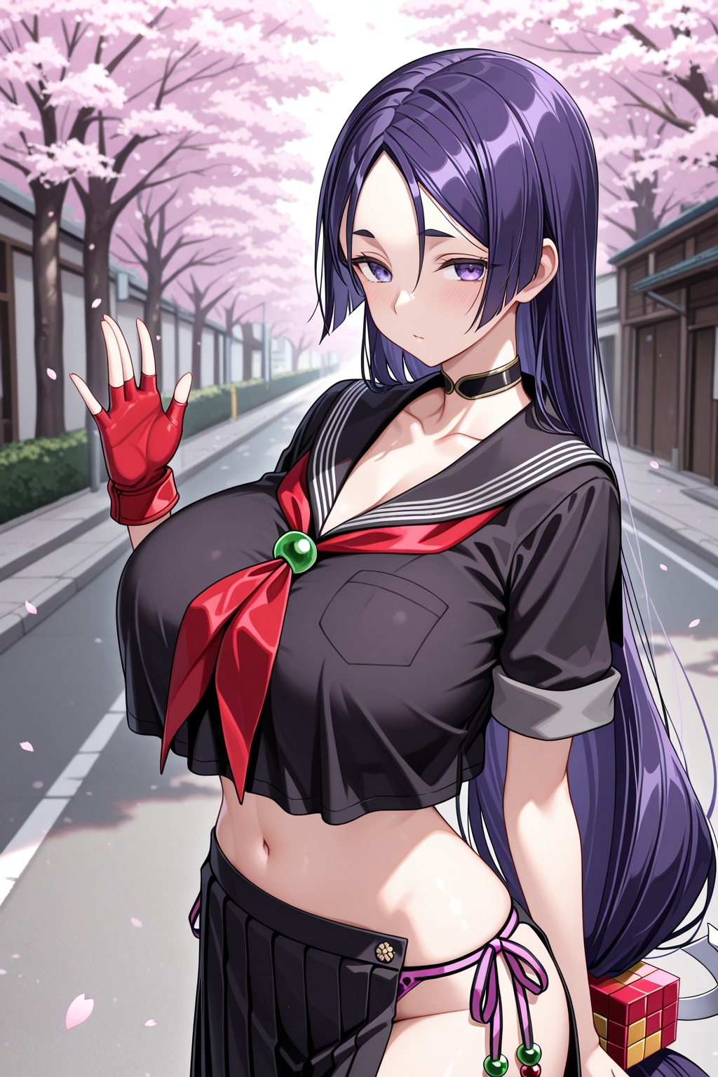 minamoto no raikou (swimsuit lancer) (second ascension) (fate),  choker,  black serafuku on Tensor.Art