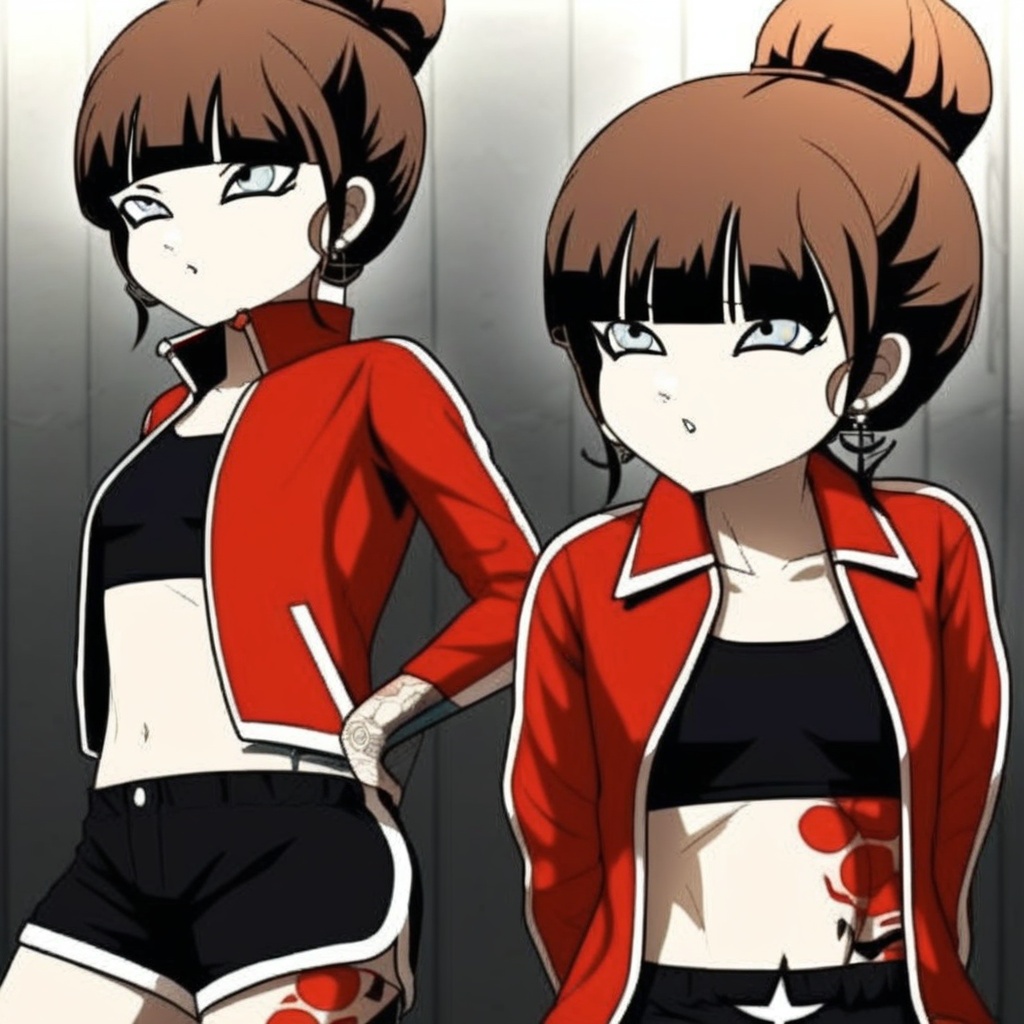 blunt bangs,  single hair bun,  brown hair on Tensor.Art