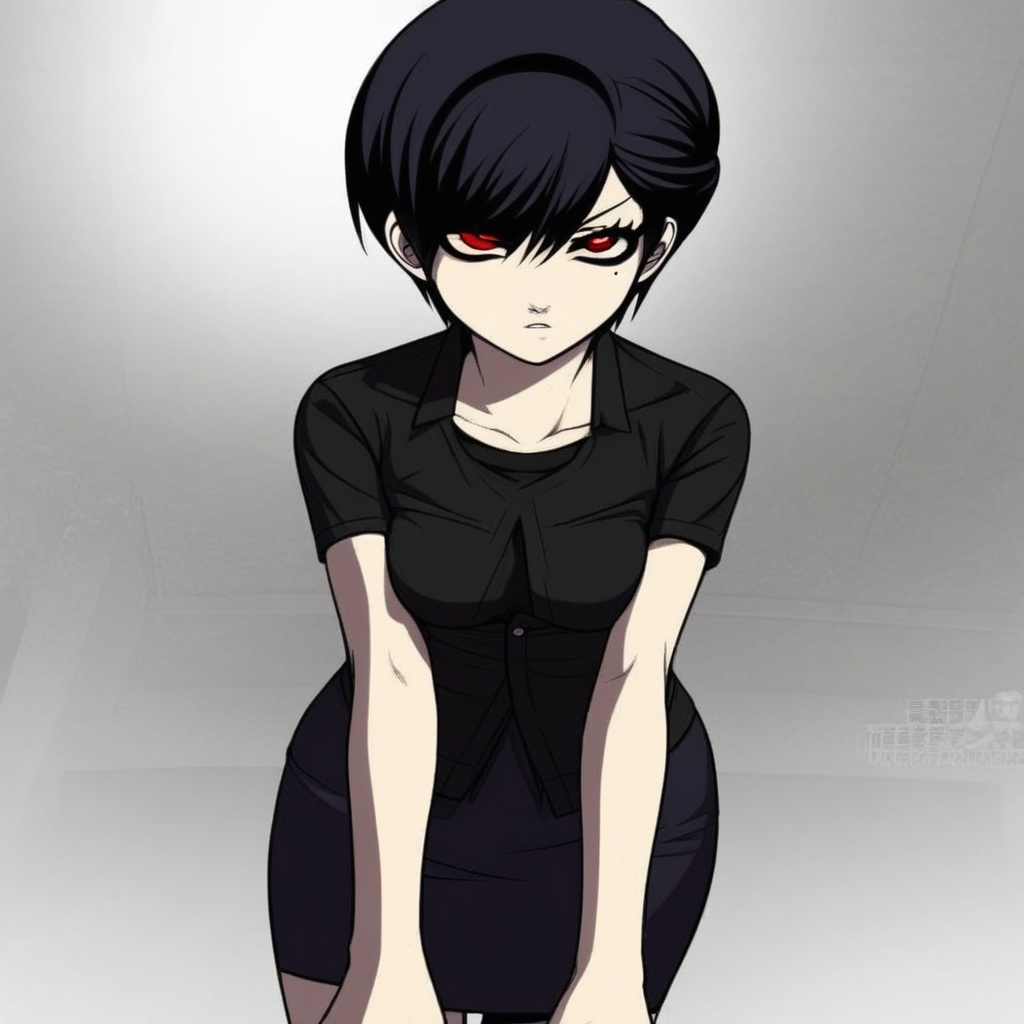 short hair,  black hair,  red eyes on Tensor.Art