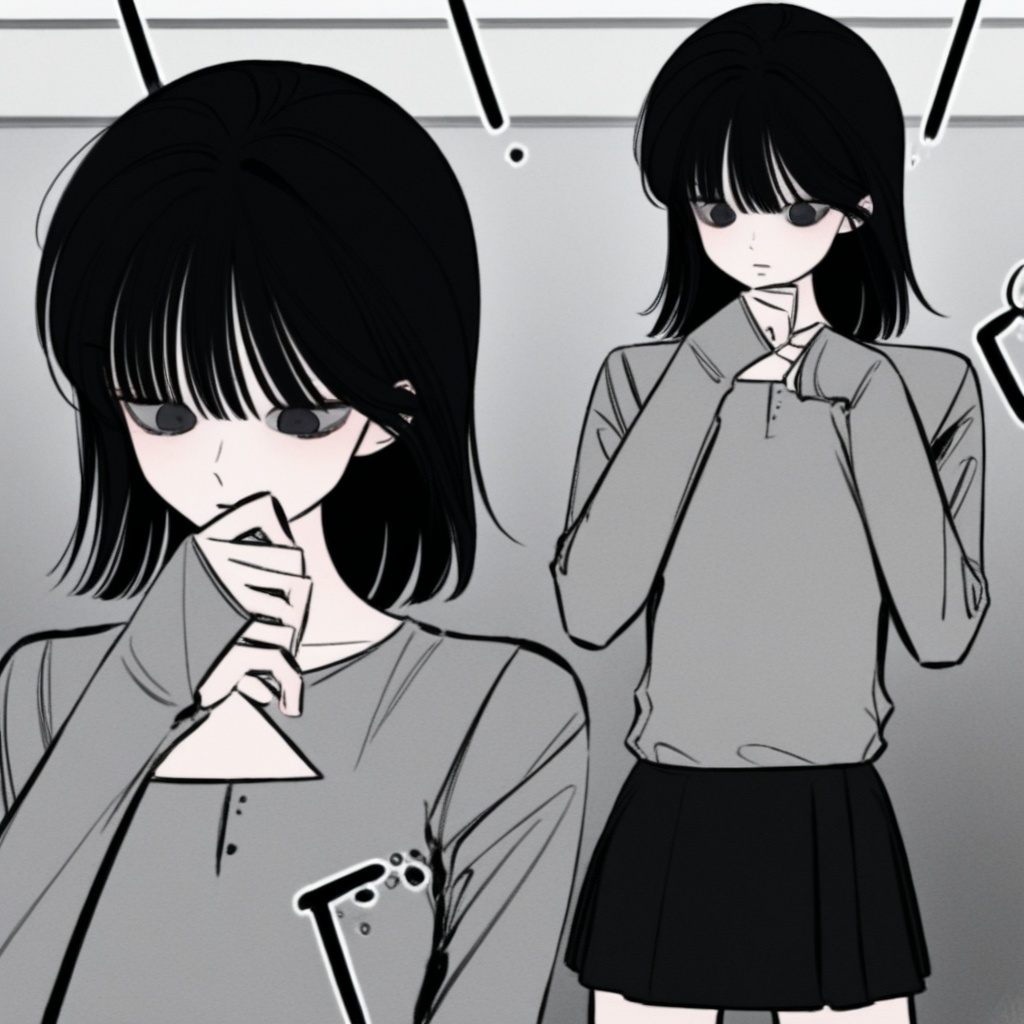 medeuim hair,  black eyes,  bangs on Tensor.Art