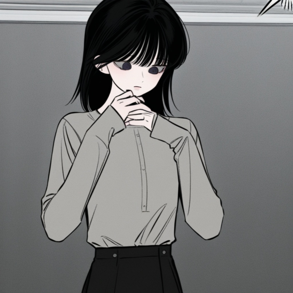 medeuim hair,  black eyes,  bangs on Tensor.Art