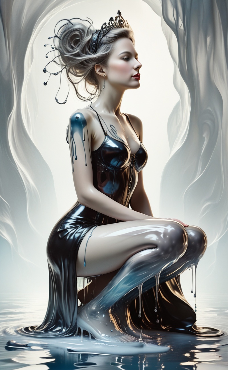 Meltcreaplay. Beautiful girl. Portrait of a girl's figure in a full body,  sitting pos. Full clothed,  full water dressed....