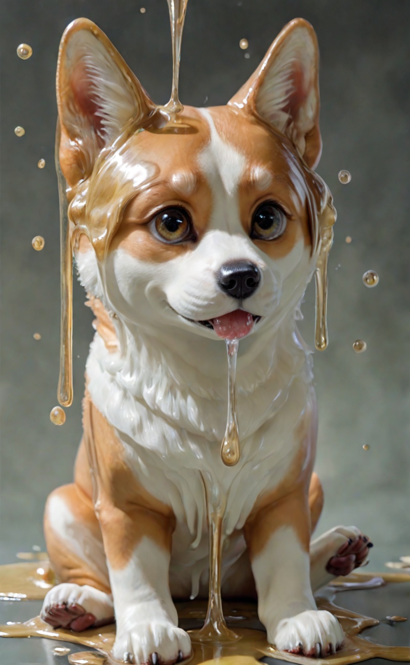 Meltcreaplay. Shiba Inu dog. Portrait of a Shiba Inu dog in a full body,  sitting pos. Portrait of a dog,  melting face an...