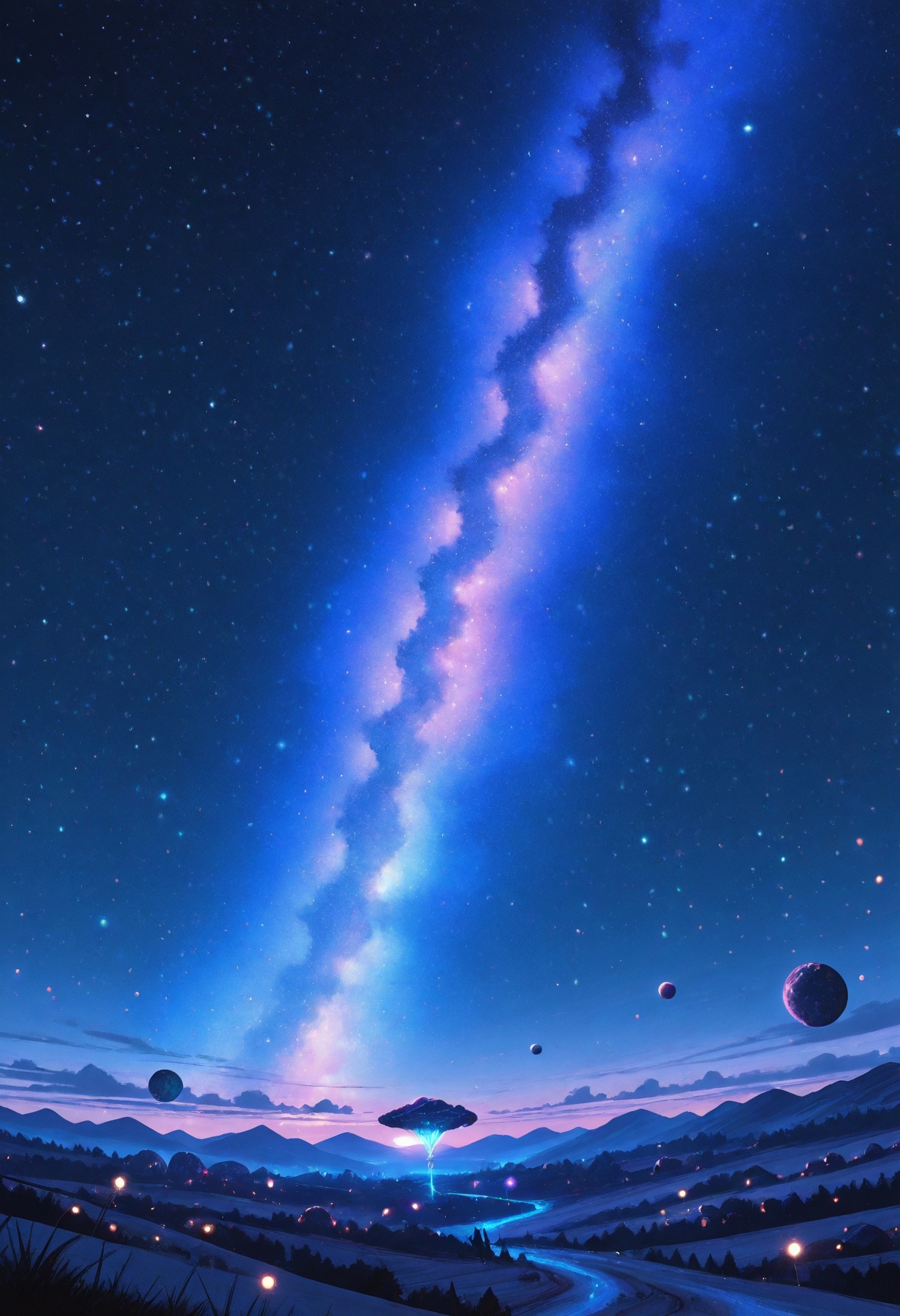 cosmic landscape with ,  orbiting stars,  stretching across the sky on Tensor.Art