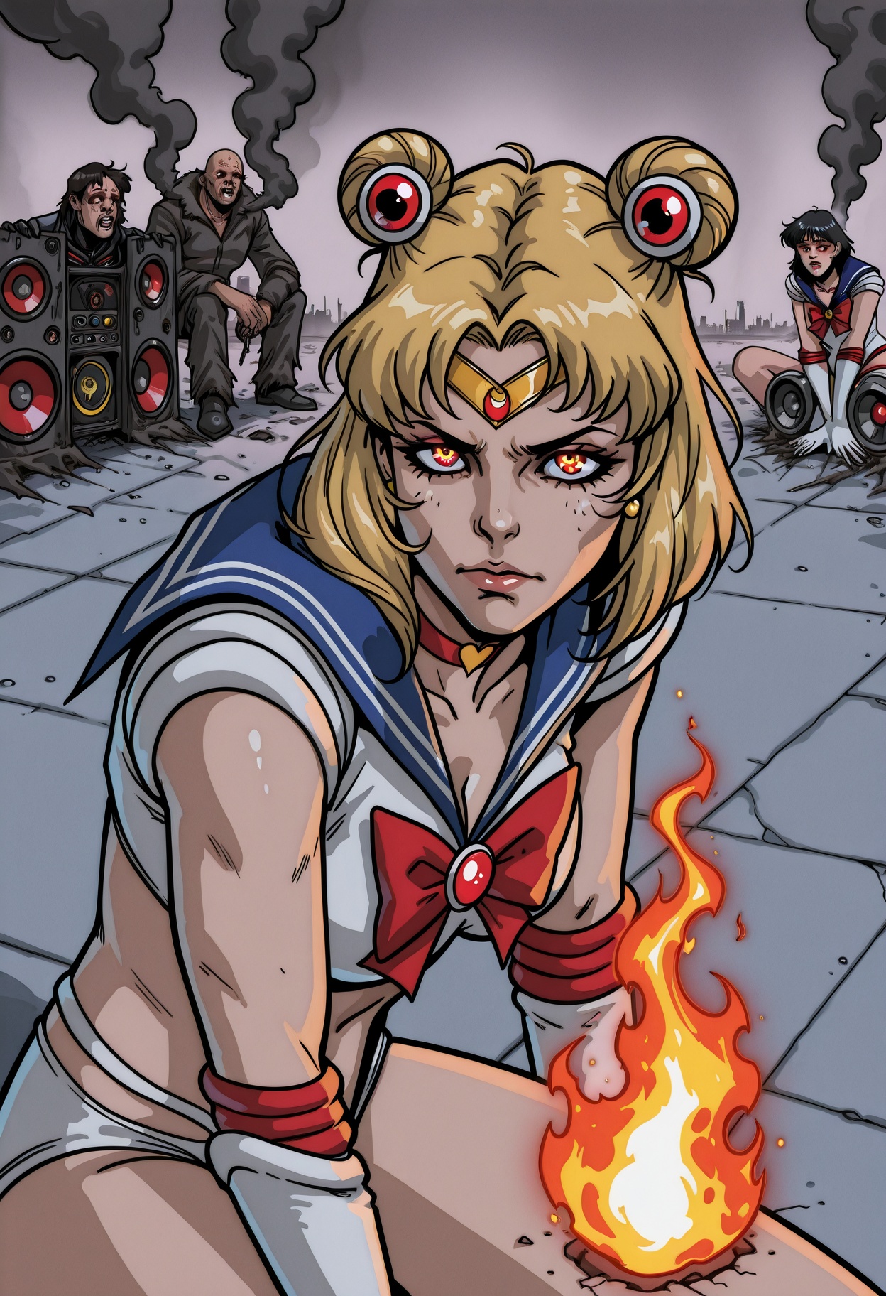 Cyberpunk Aesthetic,  Sailor moon but she's homeless,  redraw challenge on Tensor.Art