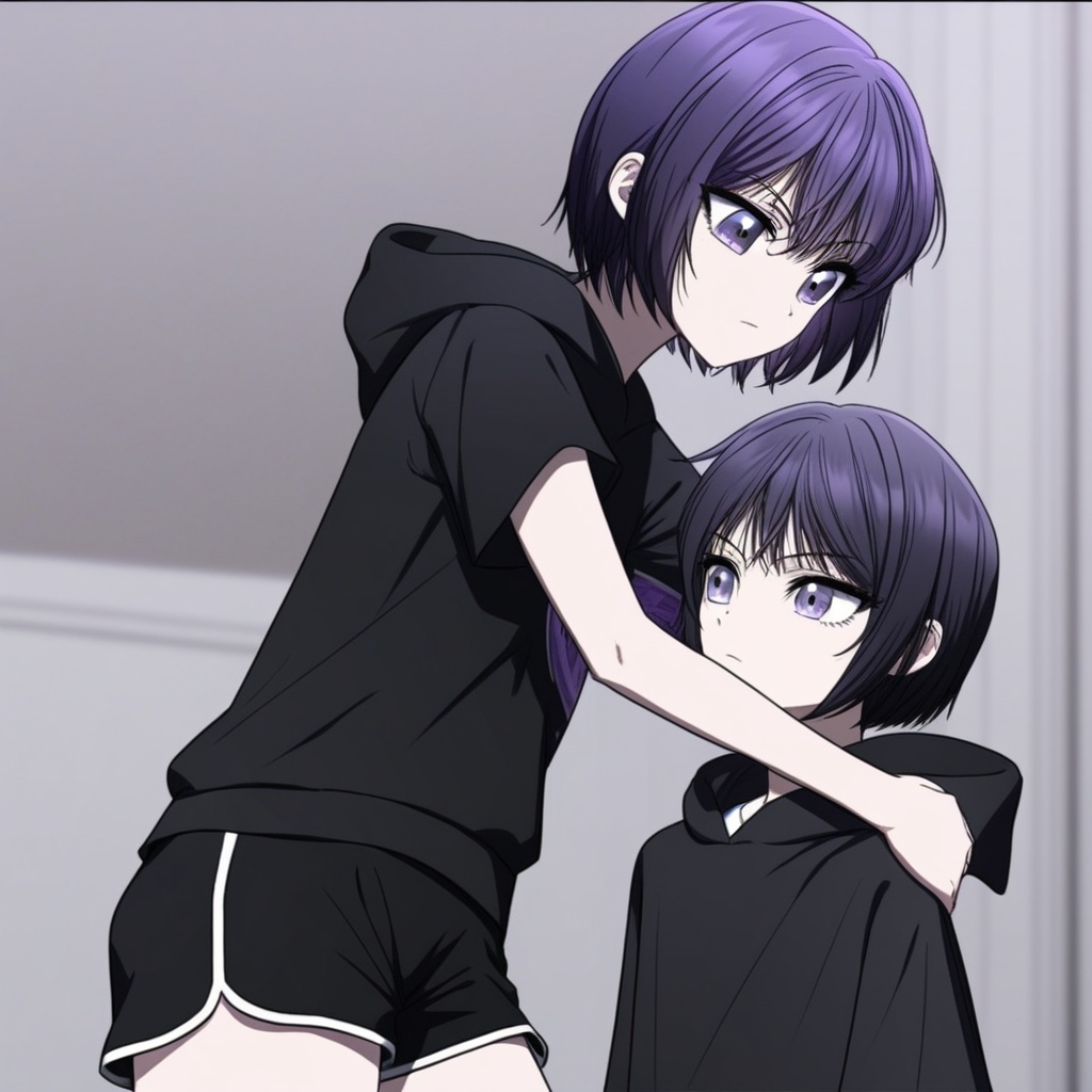short hair,  purple hair,  purple eyes on Tensor.Art