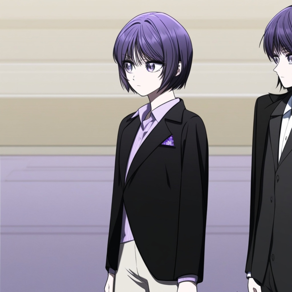short hair,  purple hair,  purple eyes on Tensor.Art