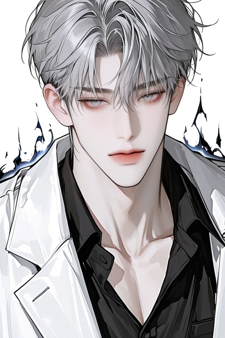 Create a captivating scene for a solo male character in a handsome manhwa. The character is a single male with pale,  flaw...