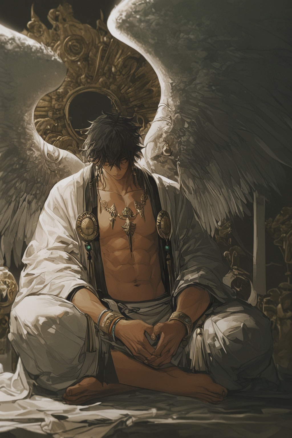 1boy,  black hair,  jewelry on Tensor.Art