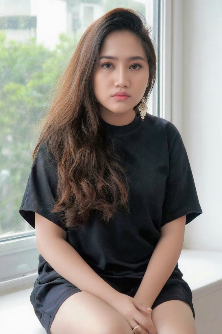 Prisc_Hest1,  A young Indonesian woman with long and wavy hair,  cascading over her shoulders on Tensor.Art