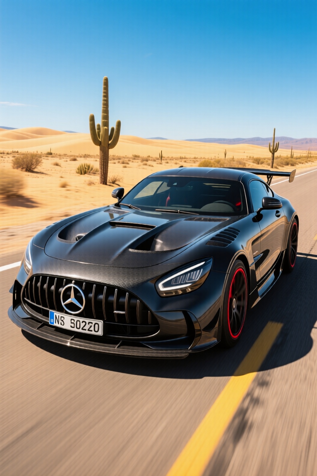 AMGGTBS2020 主体描述：2020 款AMG GT BS,  车头硕大的中网极具冲击力,  引擎盖上散热口醒目 on Tensor.Art