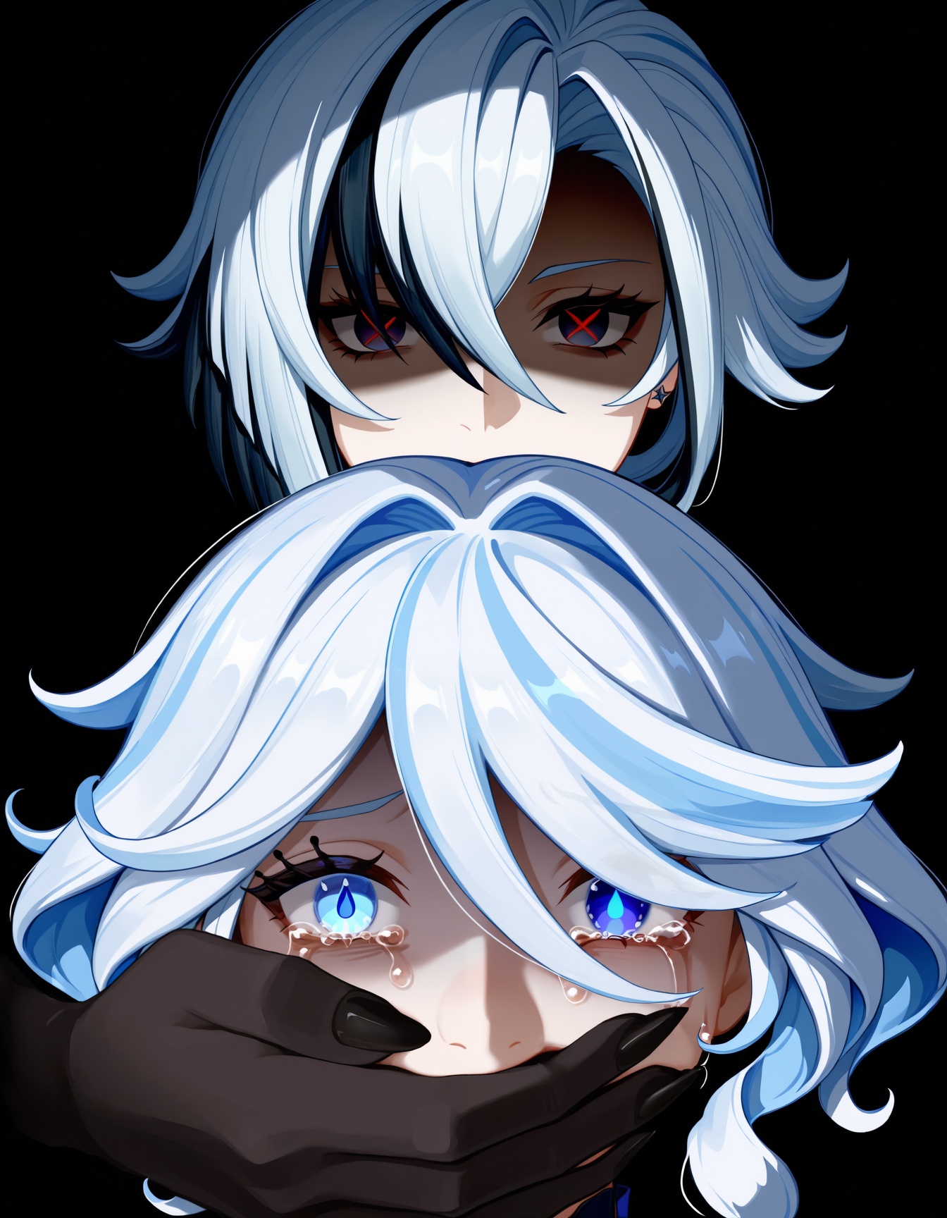 horror (theme),  black background,  covering another's mouth on Tensor.Art
