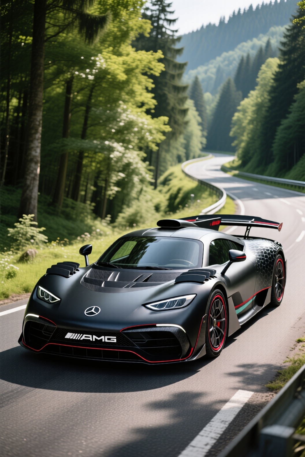 主体描述：Mercedes AMG One,  标志性的低趴车身,  前脸独特进气格栅 on Tensor.Art